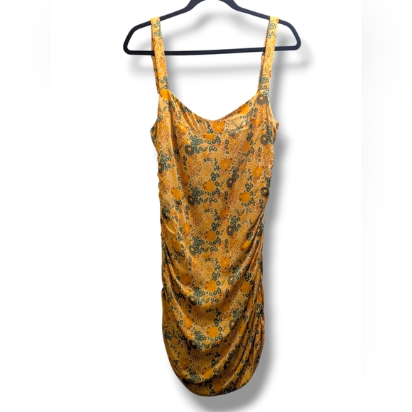 Urban Outfitters Claira Ruched Bodycon Square Neck Mini Dress Yellow & Orange- L - Picture 6 of 16